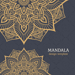 Invitation graphic card with mandalas. Vintage decorative elements. Applicable for covers, posters, flyers, banners. Arabic, islam, indian, turkish, chinese, ottoman motifs. Color vector illustration.