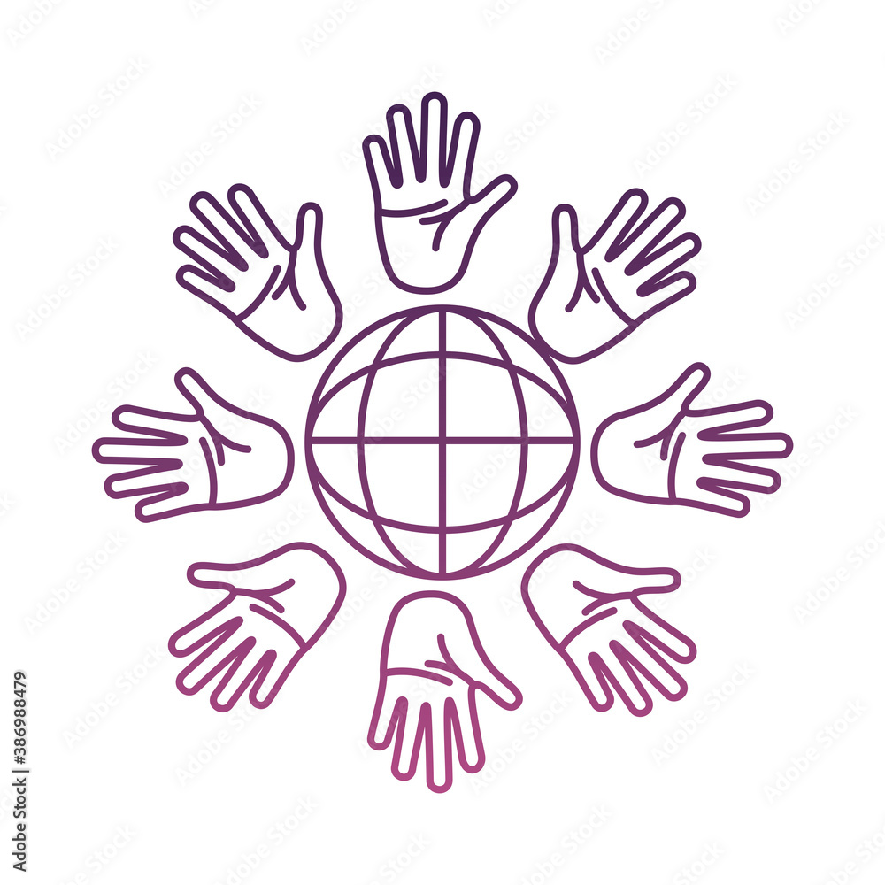 Poster hands palms around of sphere browser line style icon