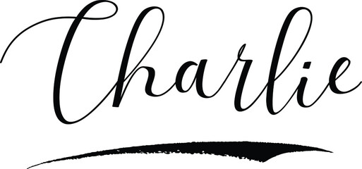 Charlie -Male Name Cursive Calligraphy on White Background - obrazy, fototapety, plakaty