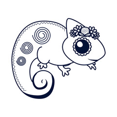 little chameleon with flowers line style icon