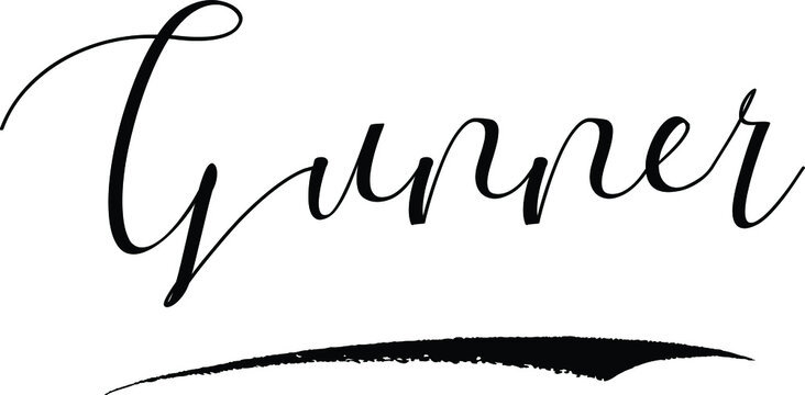 Gunner -Male Name Cursive Calligraphy on White Background