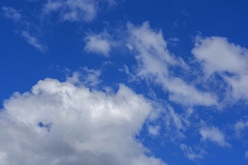 beautiful fluffy clouds on a bright blue summer sky