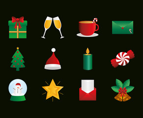 merry christmas set of icons vector design