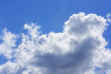 white cumulus clouds against a bright blue sky