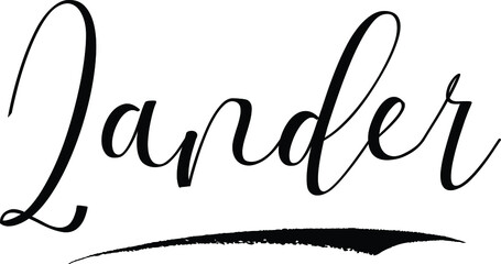 Zander -Male Name Cursive Calligraphy on White Background