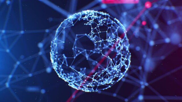 Network Growing Beautiful 3d Animation. Active Camera Movements Around the Grid Spheres Hologram. Close-up with DOF Blur. Technology and Business Concept. 4k UHD 3840x2160.