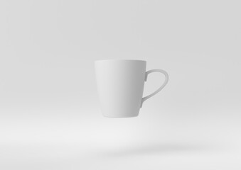 Creative minimal paper idea. Concept white cup with white background. 3d render, 3d illustration.