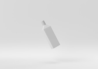 Creative minimal paper idea. Concept white bottle with white background. 3d render, 3d illustration.