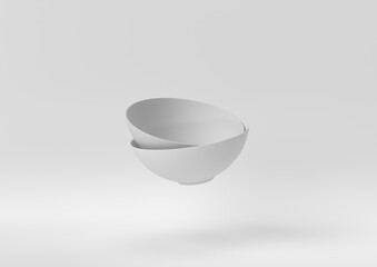 Creative minimal paper idea. Concept white bowl with white background. 3d render, 3d illustration.