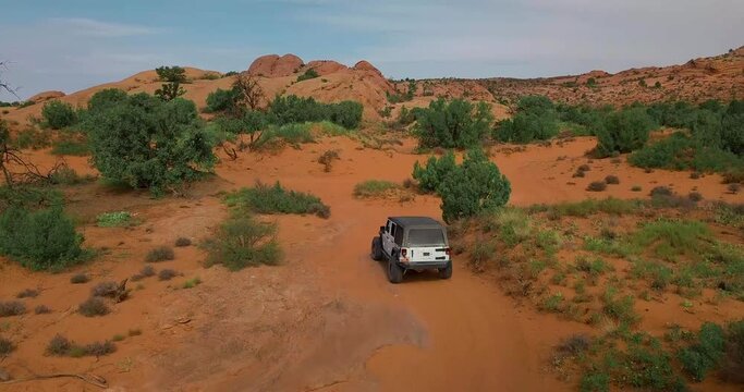 Off-roading Vehicle Driving in the Beautiful Deserts of Moab Utah