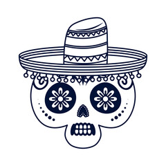 traditional mexican skull head line style icon