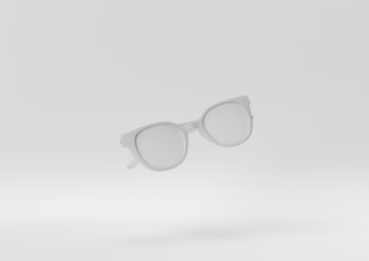 Creative minimal paper idea. Concept white glasses with white background. 3d render, 3d illustration.