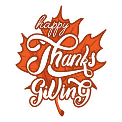 happy thanksgiving day celebration lettering in autumn leaf