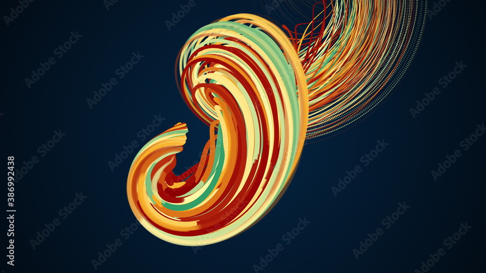 Poster spiral abstract element from particles, computer generated. 3d rendering vortex backdrop