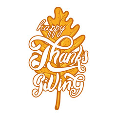 happy thanksgiving day celebration lettering in autumn leaf