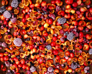 colorful structure of frozen red berry mix