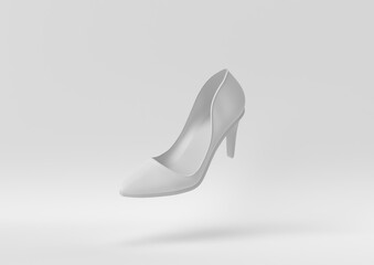 Creative minimal paper idea. Concept white shoe with white background. 3d render, 3d illustration.