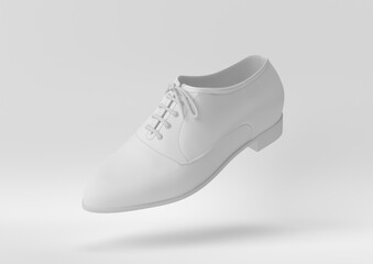 Creative minimal paper idea. Concept white shoe with white background. 3d render, 3d illustration.