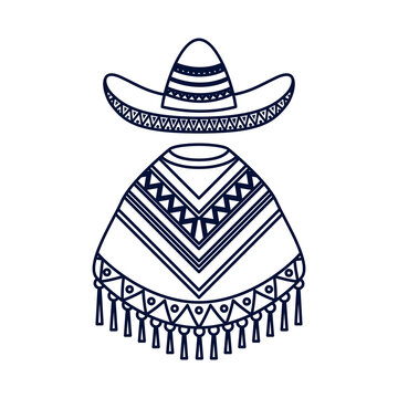 recommend clip art: mexican culture poncho and mariachi hat line style