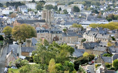 Fototapeta na wymiar view on the roofs of Lannion city in brittany. France