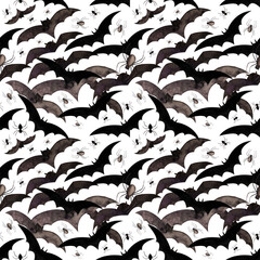 Naklejka premium Hallowen seamless pattern with flying bats and spiders.Background for print,fabric and printing,wrapping paperWatercolor