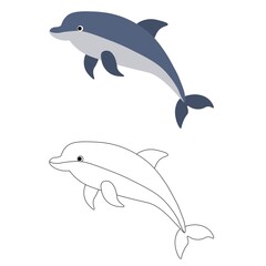 
Cute sea dolphin isolated on white background. Marine animals in outline and flat style. Cartoon wildlife for web pages.
Stock vector illustration for decor and design, textiles, books, magazines