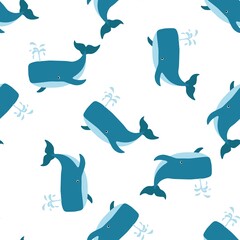 
Wonderful seamless pattern with sperm whale on a white background. Marine reptiles in a flat style. Cartoon wildlife for web pages.
Stock vector illustration for decor and design, textiles,
wallpaper