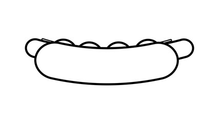 hot dog on white background, vector illustration. bun with sausage, ketchup, mustard, hearty filling, unhealthy snack. food truck sandwich. black and white picture like pencil drawing