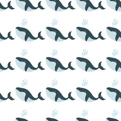 
Beautiful seamless pattern with sea whale on a white background. Marine reptiles in a flat style. Cartoon wildlife for web pages.
Stock vector illustration for decor and design, textiles,
wallpaper