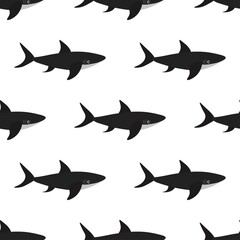 
Cute seamless pattern with sea shark on a white background. Marine reptiles in a flat style. Cartoon wildlife for web pages.
Stock vector illustration for decor and design, textiles,
wallpaper