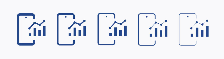 Phone with chart line vector icon. Device vector symbol. Success statistic icons set for web design. Modern flat smart phone schedule  icon for app design. Device analytics minimal flat linear icons