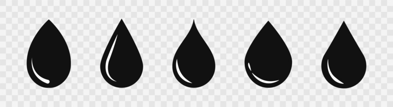 Water drop icon set isolated on transparent background. Flat vector droplet logo shapes template design elements. Vector illustration.