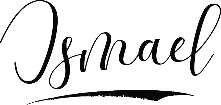 Ismael -Male Name Cursive Calligraphy on White Background