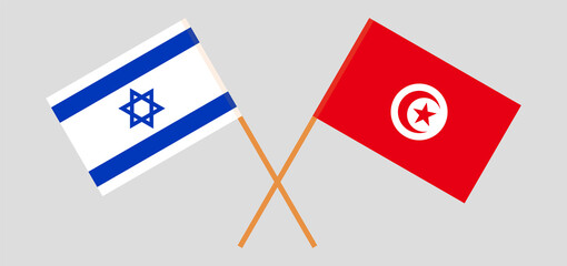 Crossed flags of Tunisia and Israel