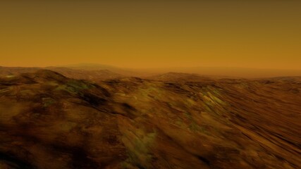 Sci-fi magical landscape with rock valey, star and sun. Digital painting illustration 3d render