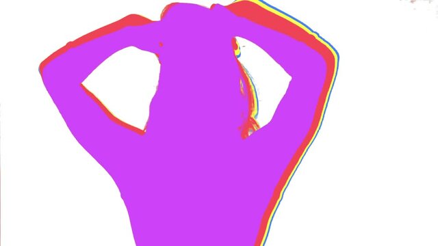 Colorful Silhouette. Professional dancer performs over white background, medium shot.