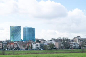 Fototapeta na wymiar Two Skycrpers from park sonsbeek Arnhem