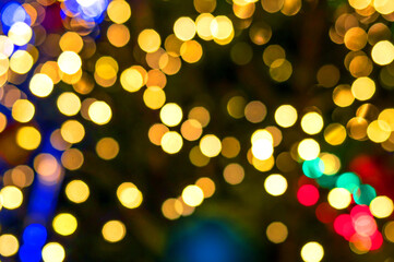 Bright bokeh from the lights of the Christmas tree