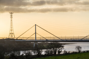 Fototapeta premium Blurred Road Bridge taking the M48 over the River Wye with pylon.