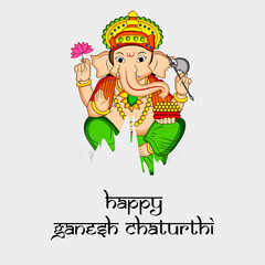 illustration of Hindu God Ganesh with happy Ganesh Chaturthi text on the occasion of Hindu Festival Ganesh Chaturthi 