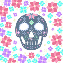     Vector Dia de Los Muertos, Day of the Dead or Mexico Halloween sculls collection. sugar skull. skull with floral ornament Decoration with flowers. Vector illustration background. Isolated over whi