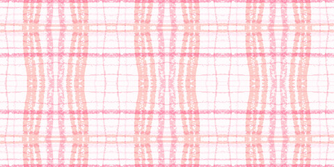 Watercolor Pink Check. White Tartan Fabric. 