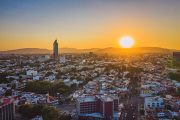 city skyline at sunset