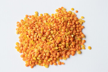 Yellow and red lentils healthy vegetarian food ingredients full of proteins