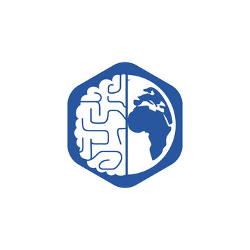 World brain vector logo template. Smart world logo symbol design.	