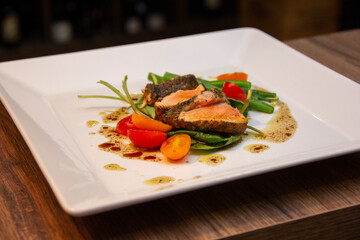 Salad Nicoise, prepared with Salmon in Herbs Croute