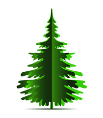 Green Christmas Tree. Vector illustration and Icon.