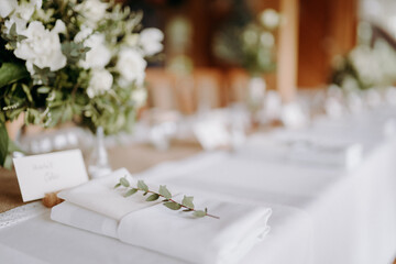 Luxurious wedding table setting. Luxurious wedding hall.
