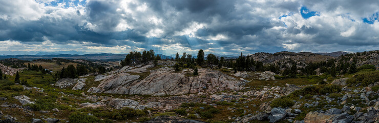 Mountain landscape panorama with dramatic clouds