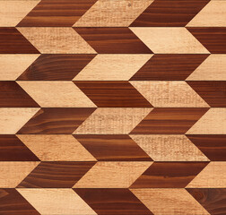 Wooden boards. Brown rough parquet floor with geometric pattern. Wood texture background. 